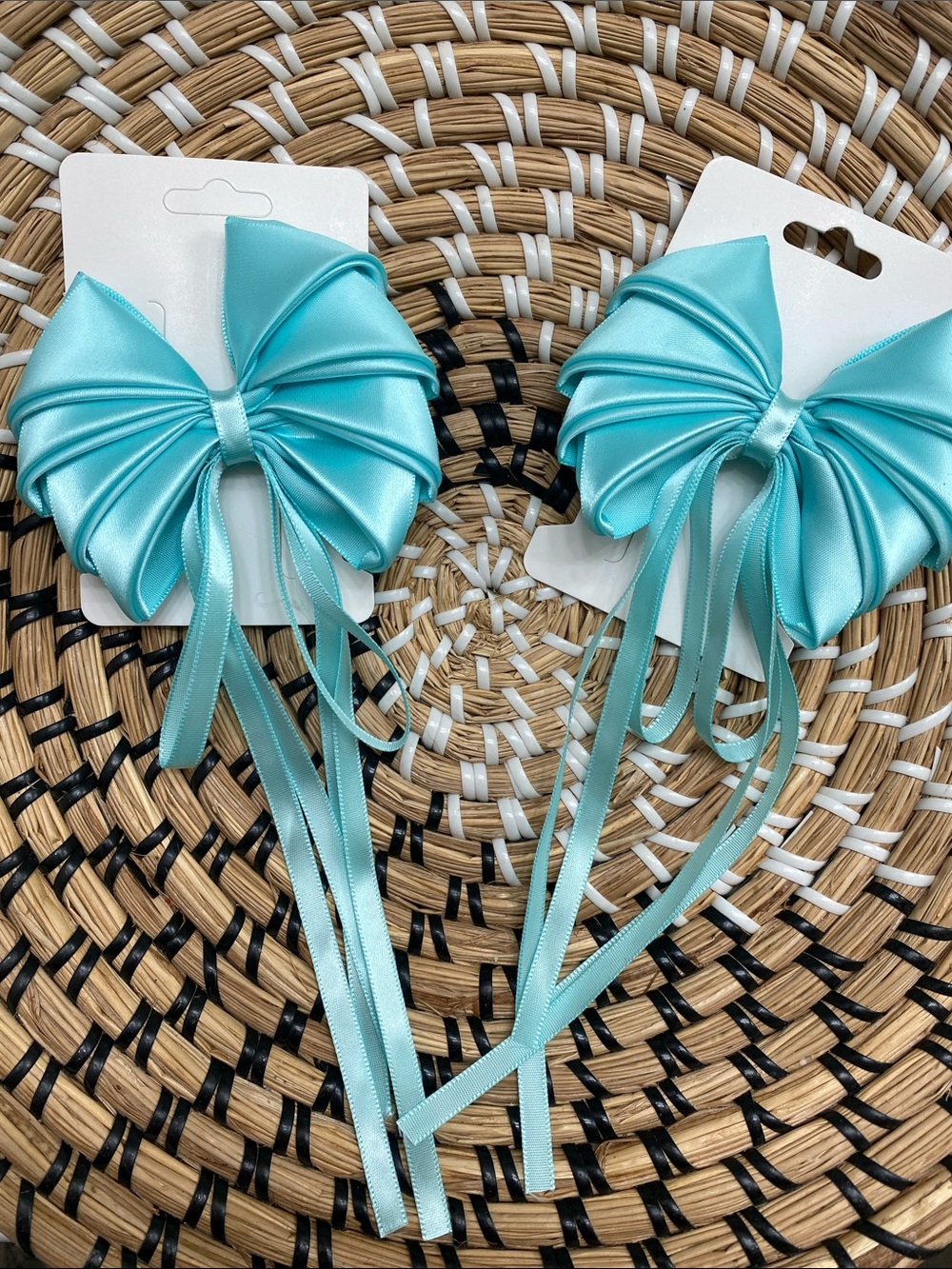 Aqua Satin Ribbon Bow Hair Clips
